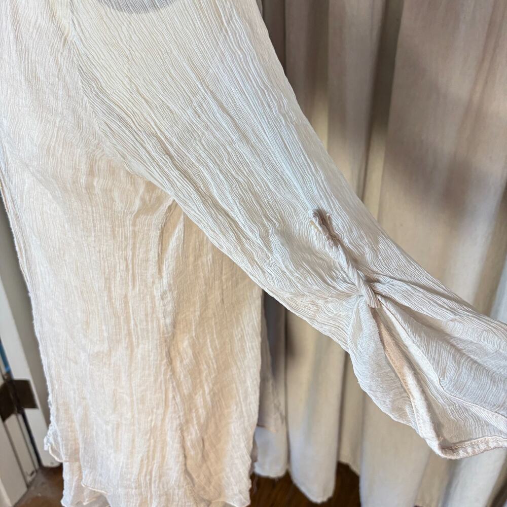 Y2K 100% Silk Embroidered Crochet Layer Tunic Cream Boho Italian Made Medium - Picture 9 of 10